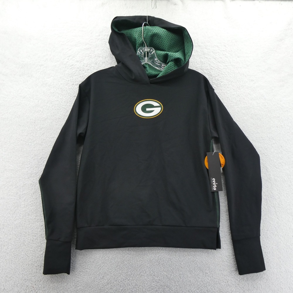 Certo Hoodie Womens Small Green Bay Packers Black Performance Spandex Pullover‎
